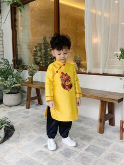Bộ quần áo dài truyền thống cho bé trai màu vàng