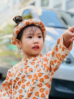 Bộ Áo dài cách tấn bé gái màu cam