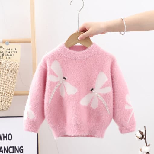 Áo len cho bé gái con chuồn chuồn màu hồng