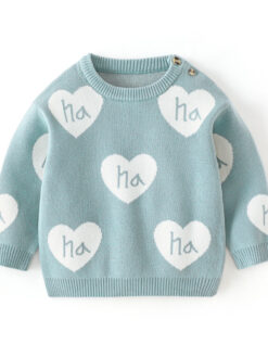 Áo len cho bé icon trái tim màu xanh