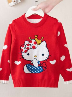 Áo len cho bé gái hình mèo kitty màu đỏ