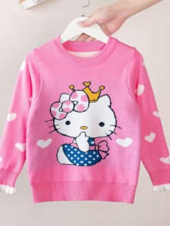 Áo len cho bé gái hình mèo kitty màu hồng