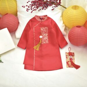 Áo dài truyền thống bé trai màu đỏ