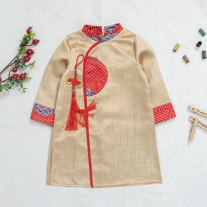 Áo dài gấm bé trai họa tiết