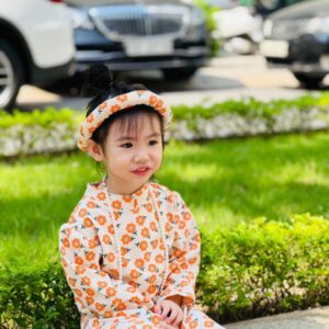 Bộ áo dài cách tân bé gái phối nơ Bộ Áo dài cách tân màu cam cho bé