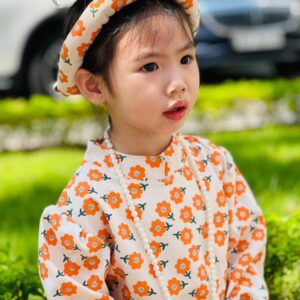 Bộ áo dài cách tân bé gái phối nơ Bộ Áo dài cách tân màu cam