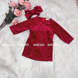 Váy áo dài nhung kim tuyến bé gái