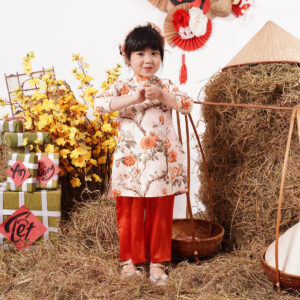 Bộ áo dài hoa hoa hồng